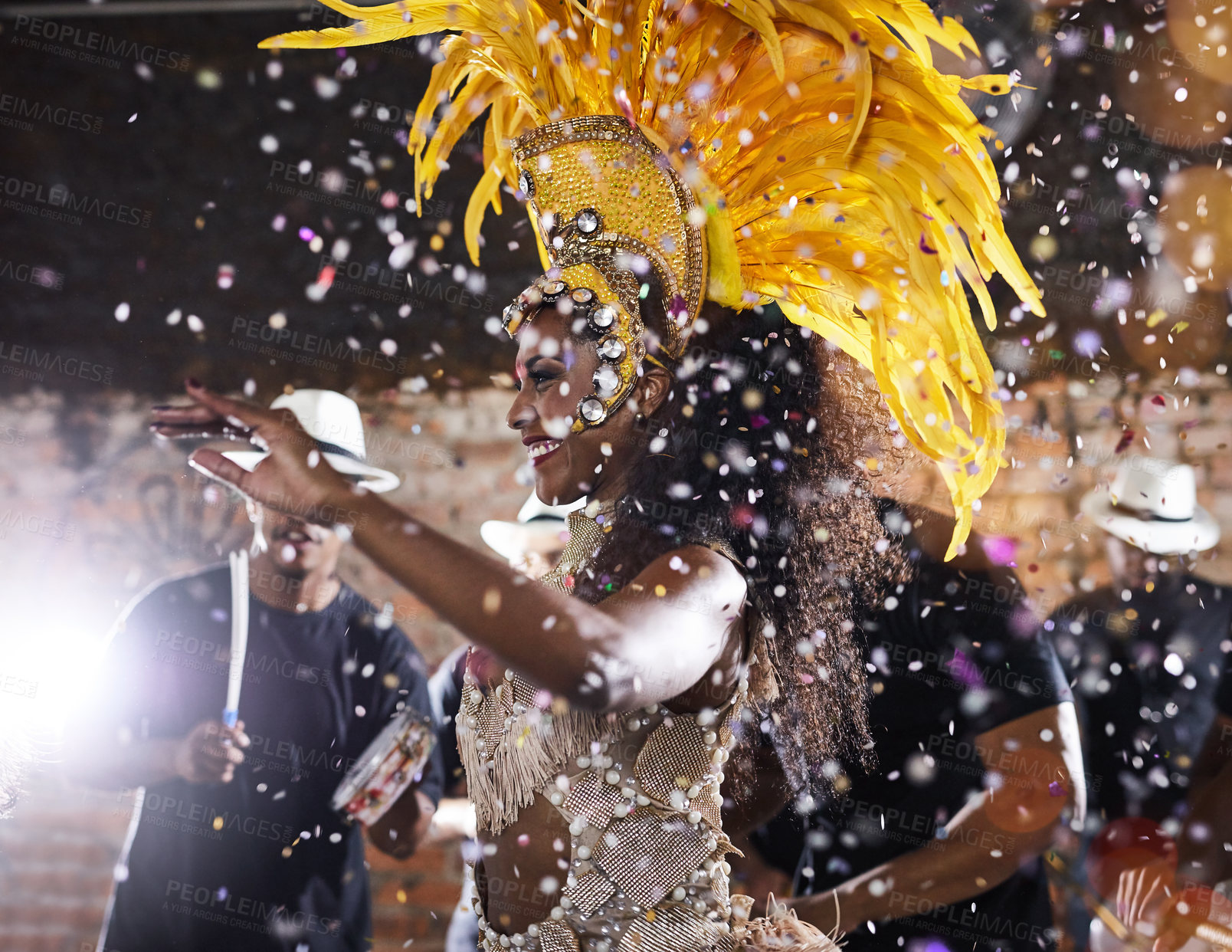 Buy stock photo Shot of samba dancers performing in a carnival 