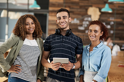 Buy stock photo Portrait of a group of young designers working together in an office