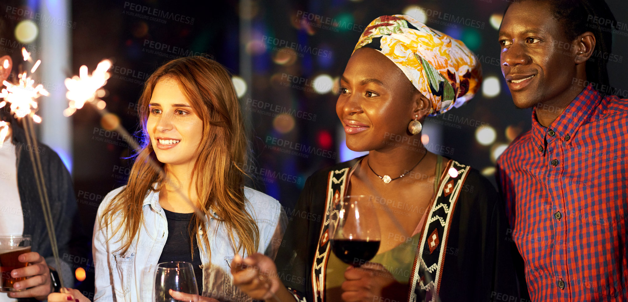Buy stock photo Cropped shot of a group of friends having fun at a nightclub