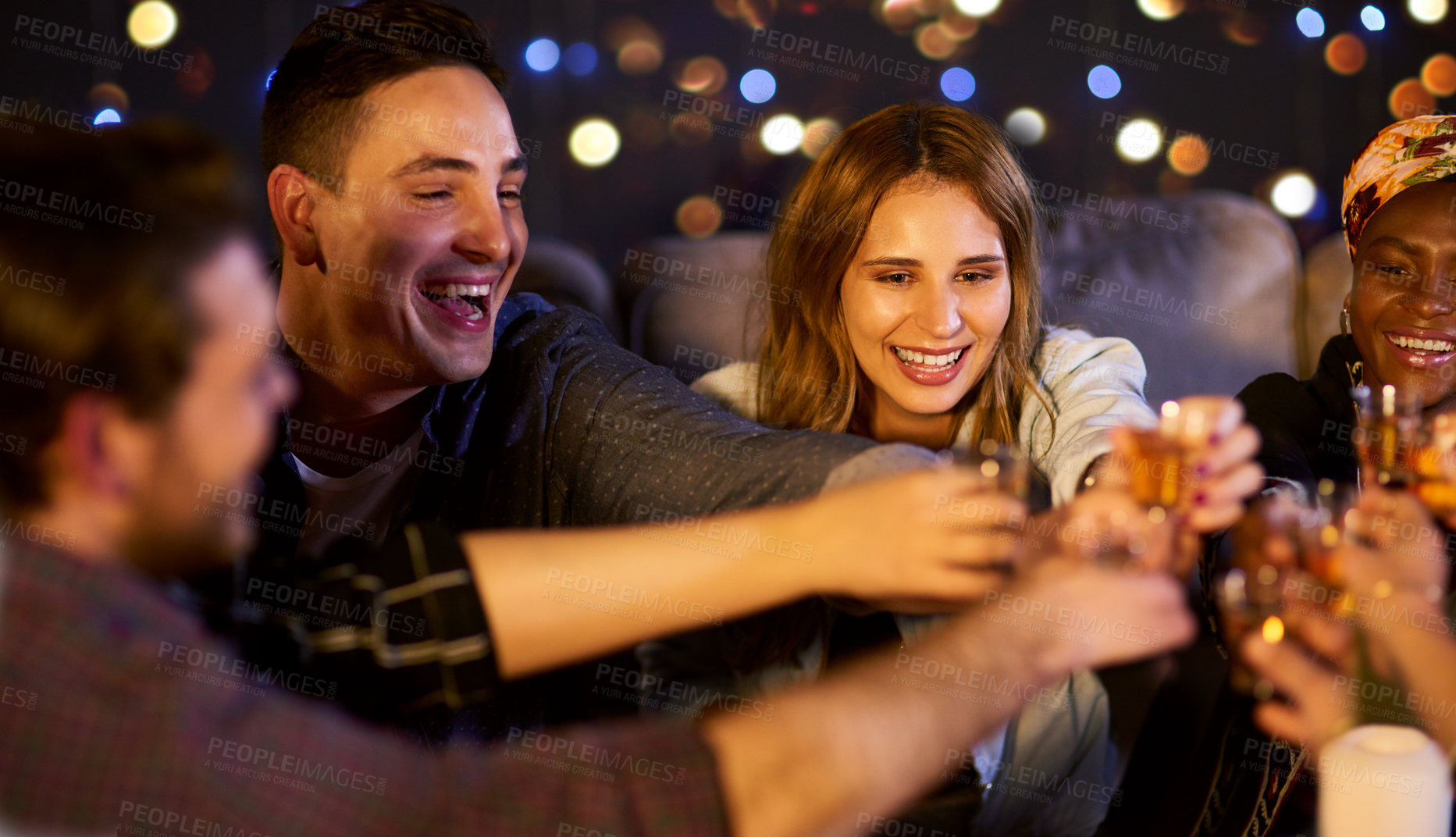 Buy stock photo Cropped shot of a group of friends having fun at a nightclub