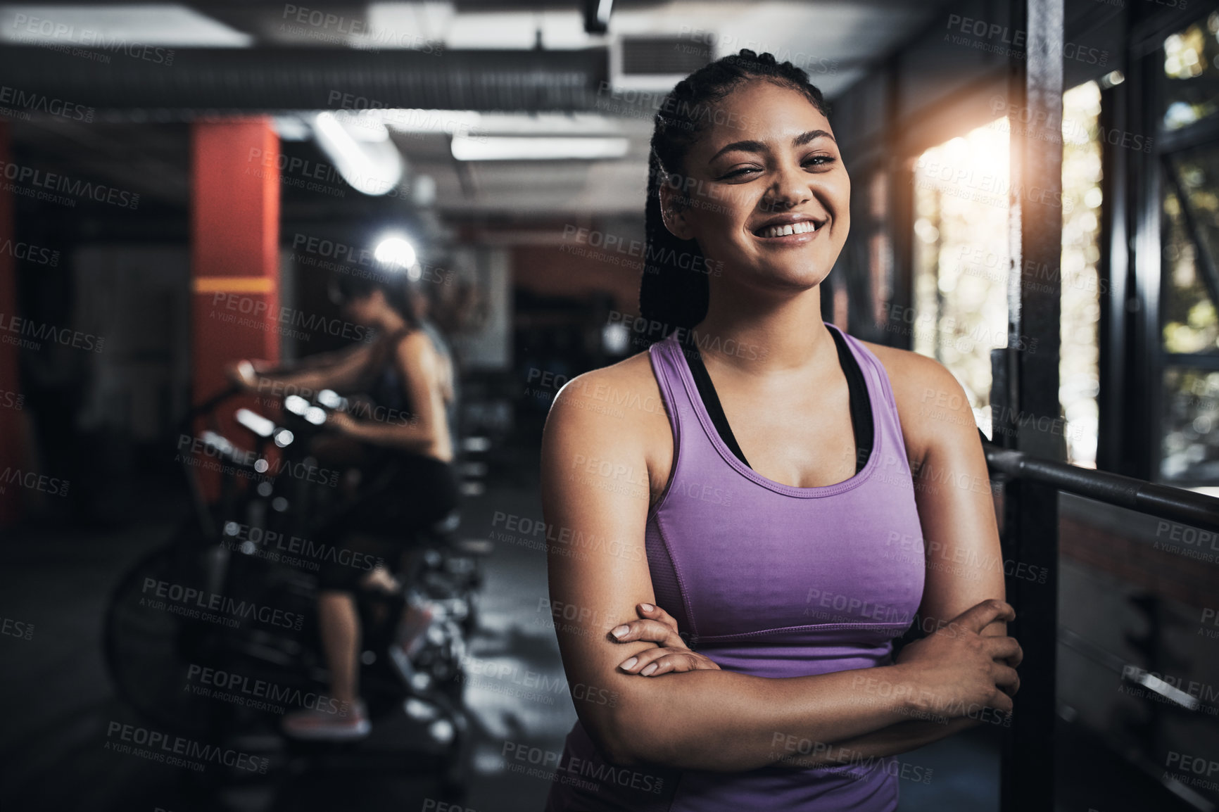 Buy stock photo Portrait of a sporty young woman at the gym 
