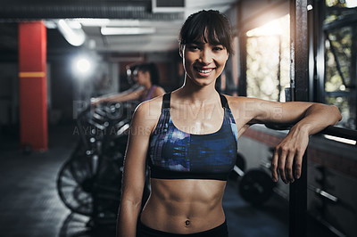 Buy stock photo Portrait of a sporty young woman at gym 