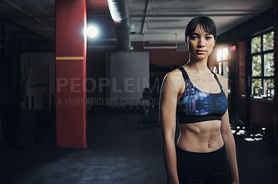 Buy stock photo Portrait of a beautiful young woman at the gym for a workout
