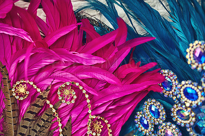 Buy stock photo Still life shot of costume headwear for samba dancers
