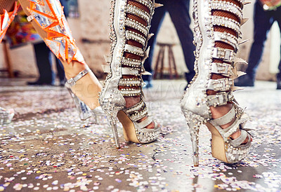 Buy stock photo Cropped shot of an unrecognizable samba dancer’s shoes performing at a carnival