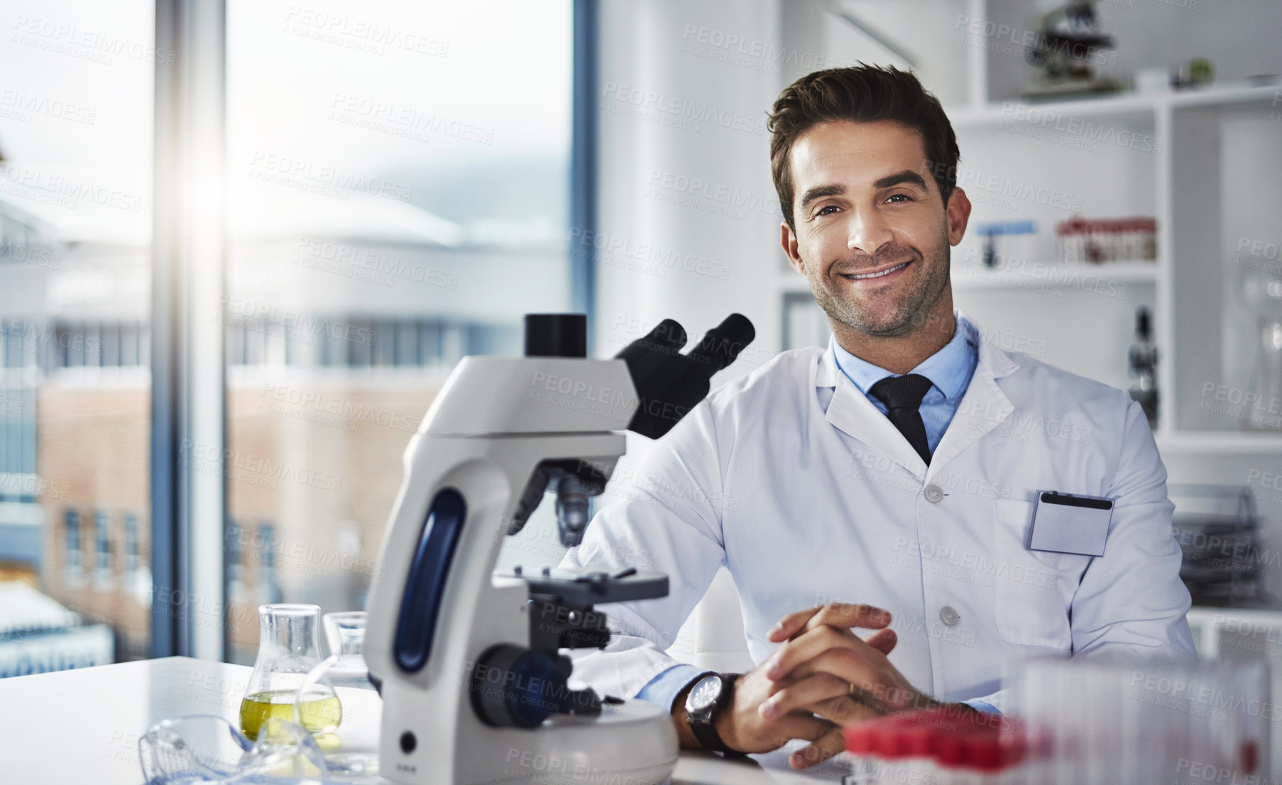 Buy stock photo Portrait of a scientist working in a lab