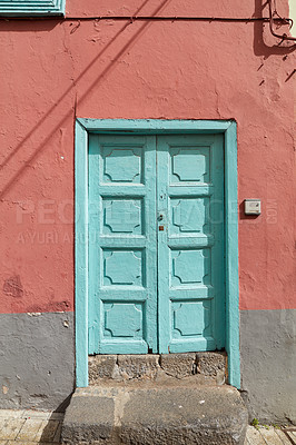 Buy stock photo Old colorful streets and houses of beautiful Santa Cruz, La Palma, Span