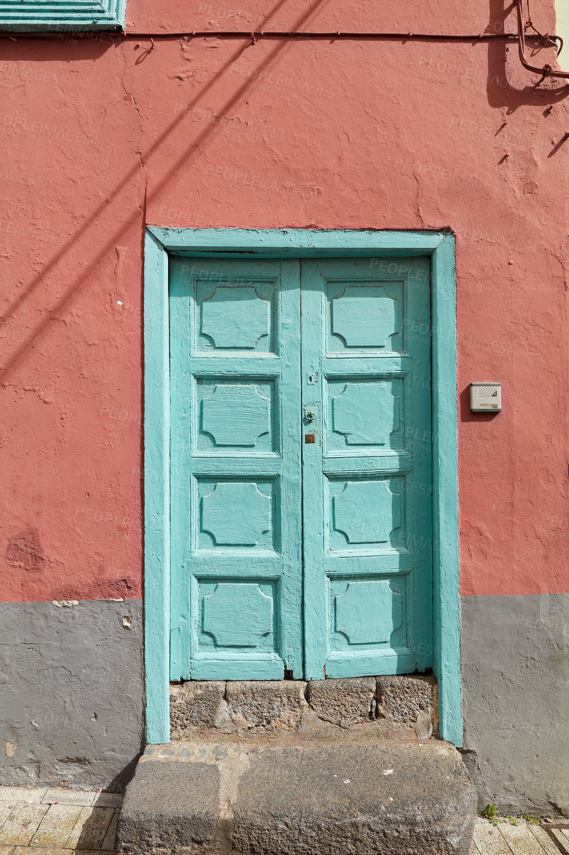 Buy stock photo Old colorful streets and houses of beautiful Santa Cruz, La Palma, Span