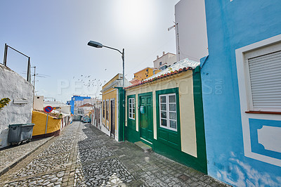 Buy stock photo Old colorful streets and houses of beautiful Santa Cruz, La Palma, Span