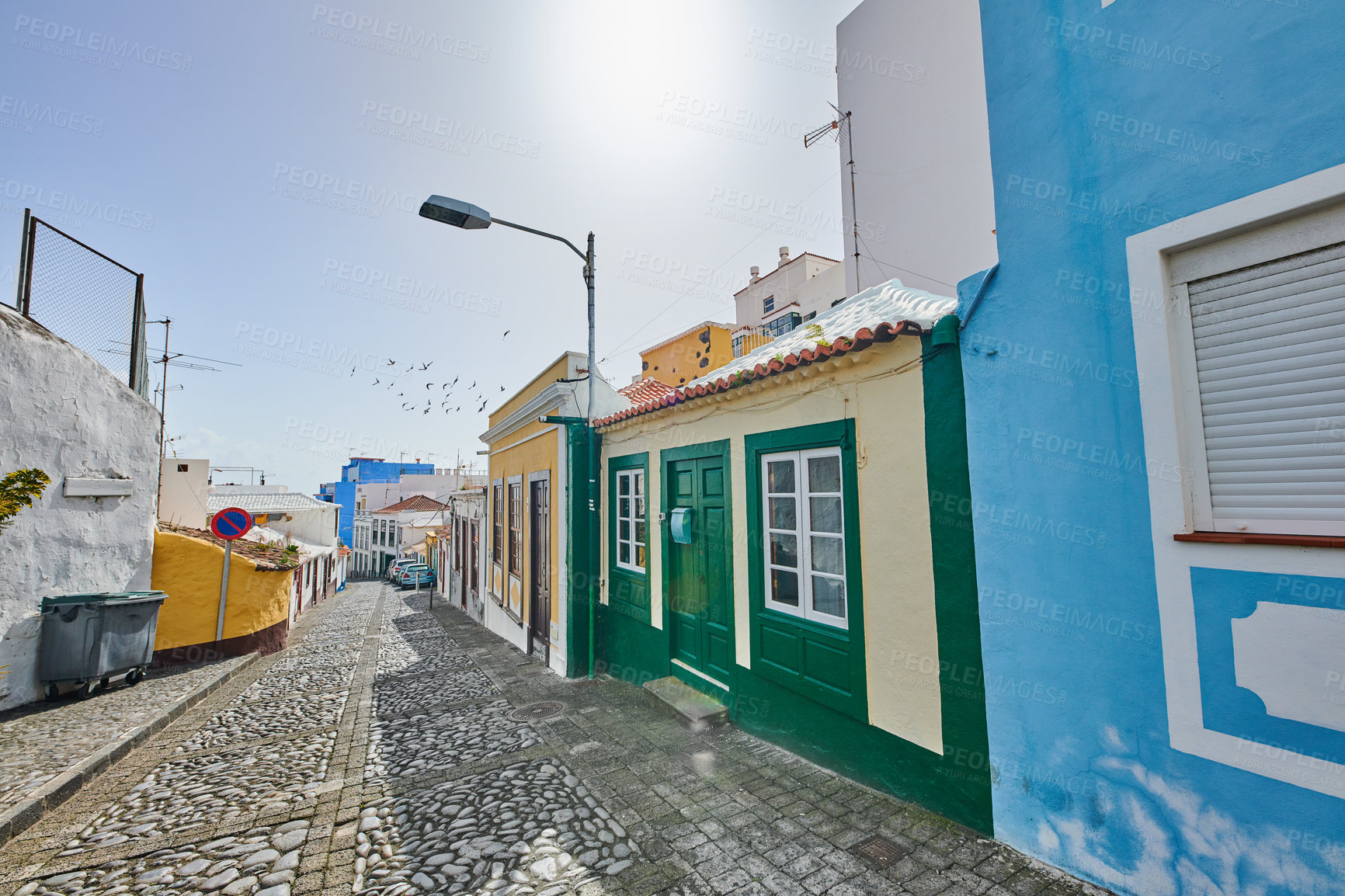 Buy stock photo Old colorful streets and houses of beautiful Santa Cruz, La Palma, Span