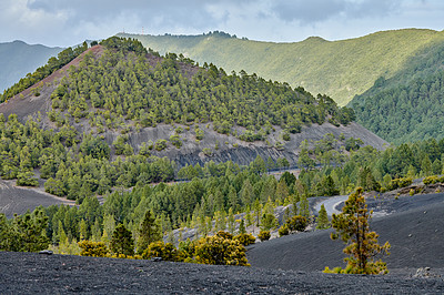 Buy stock photo Beautiful lava landscape on the Cumbre Nueva in La Palma