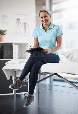 Buy stock photo Full length portrait of a mature female physiotherapist working in her office