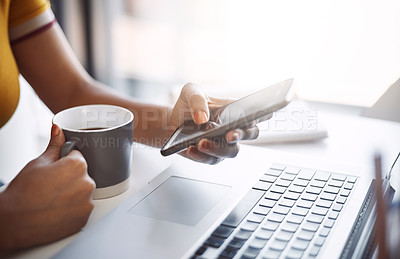 Buy stock photo Cropped shot of an unrecognizable female designer working in her home office