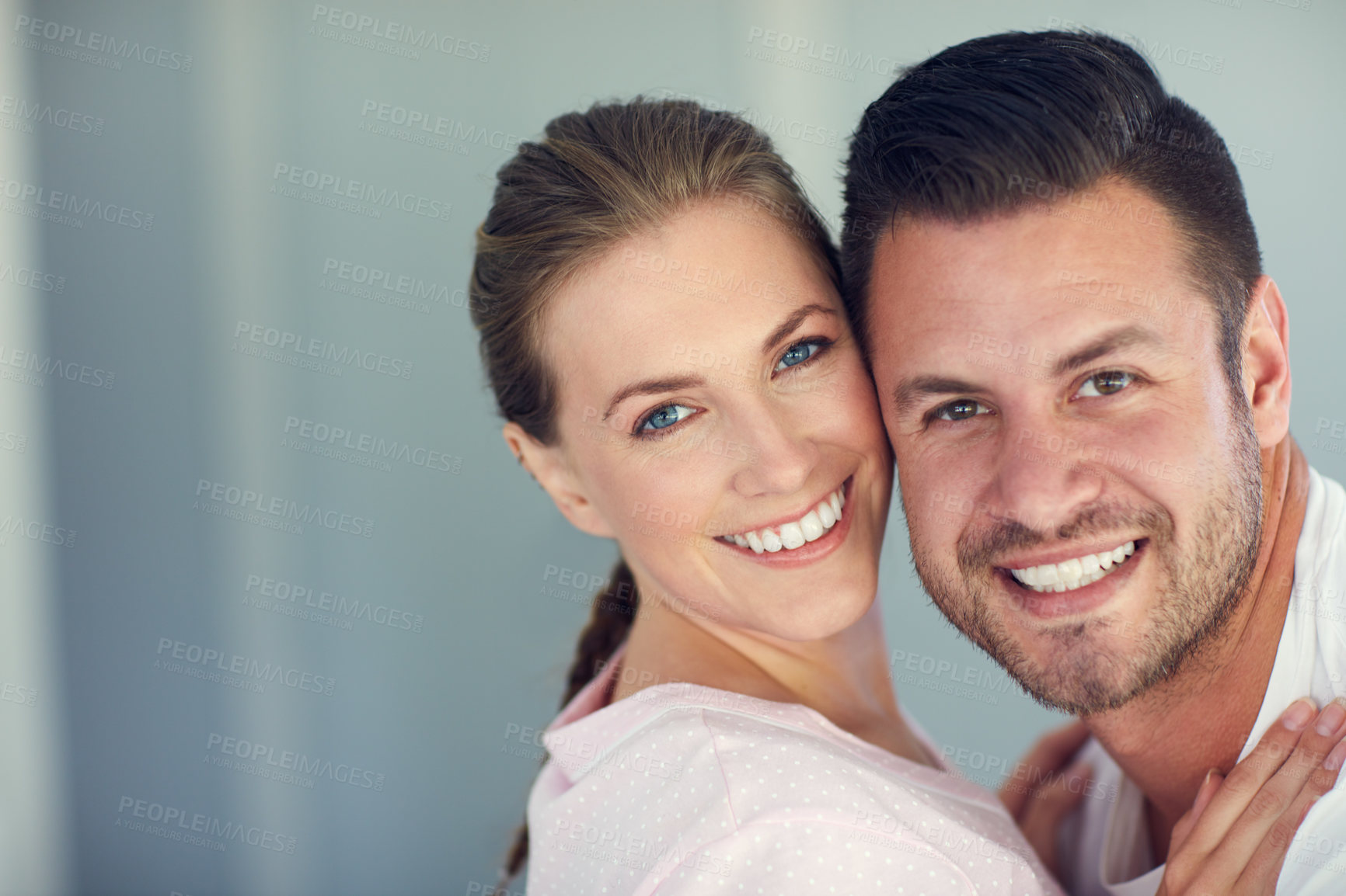 Buy stock photo Portrait of a happy married couple at home