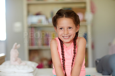 Buy stock photo Cropped shot of an adorable little girl at home