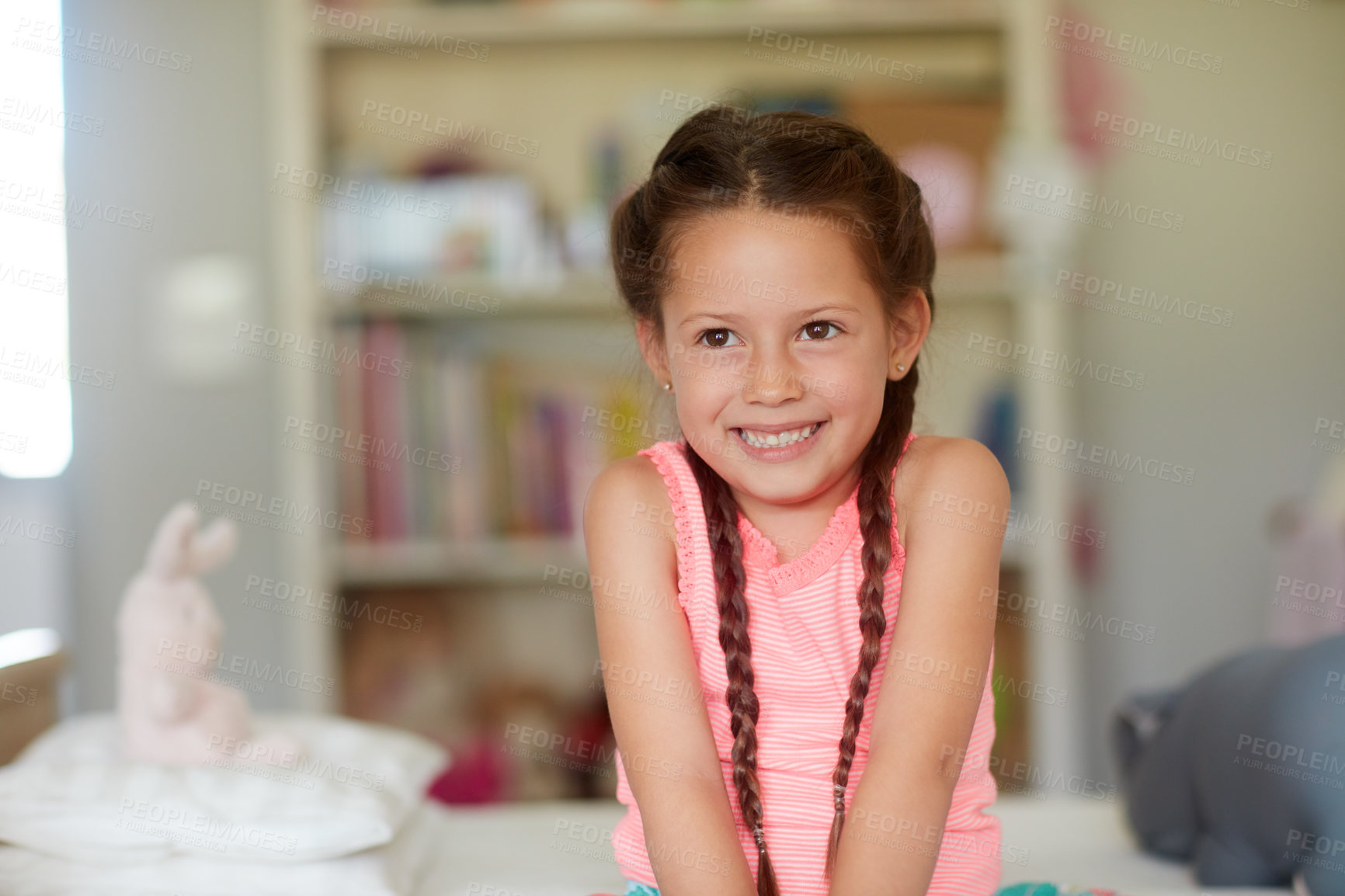 Buy stock photo Cropped shot of an adorable little girl at home