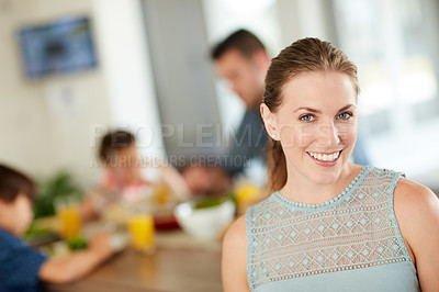 Buy stock photo Defocused shot of a  woman at home