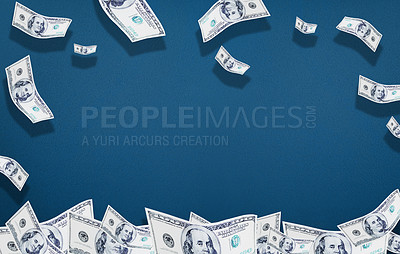Buy stock photo Banking, dollars and wallpaper border of money in financial abstract with lottery or gambling reward. Cash, payment and  frame of notes in savings with profit on accounting, bills or audit in economy