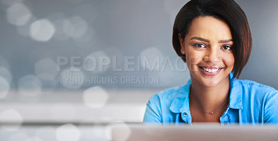 Buy stock photo Corporate, business and portrait of black woman in office with confidence, company pride and mockup space. Professional, consultant and face of happy worker for career, job opportunity and working