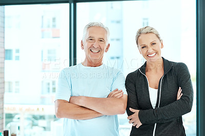 Buy stock photo Shot of a physiotherapist and her senior patient standing together