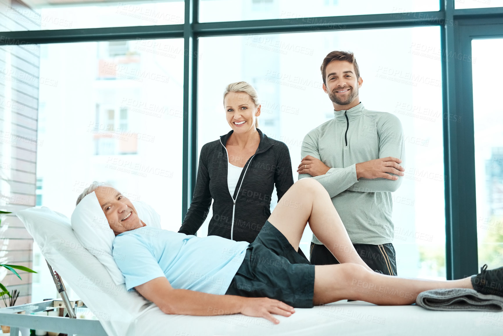 Buy stock photo Shot of a senior man going for physiotherapy