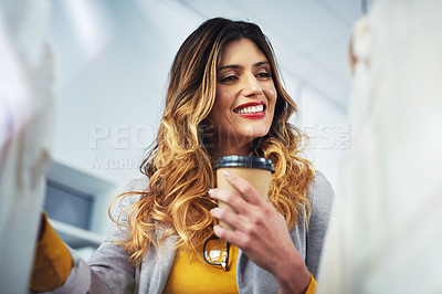 Buy stock photo Woman, stylist and smile with clothes for fashion in store with designer in creative for business. Shopping, retail and manager in mall for customer with outfit for tailor with boutique in shop