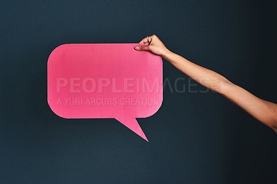 Buy stock photo Cropped shot of an unrecognizable woman holding a speech bubble