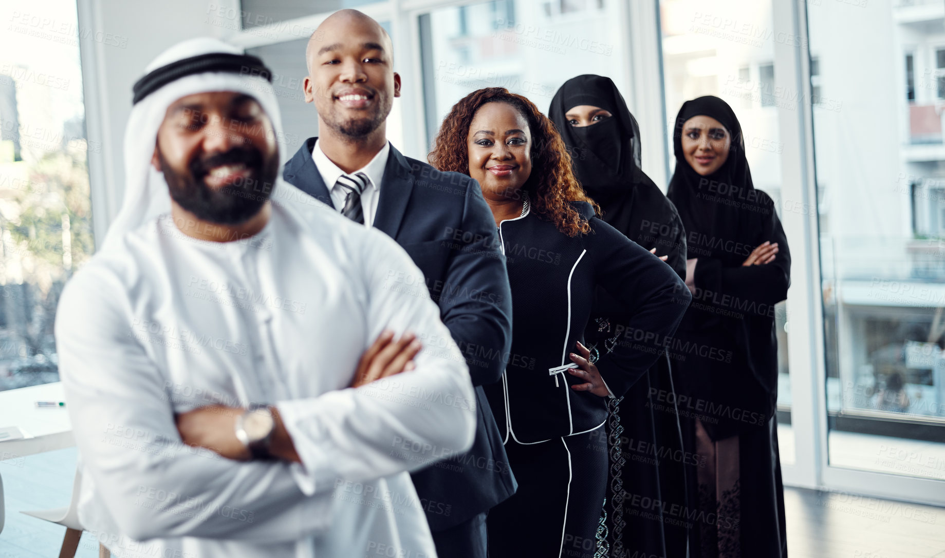 Buy stock photo Team, diversity and portrait of business people in office for leadership, global conference or mission. Tradeshow, about us or b2b with group of employees at expo for workshop, seminar and meeting