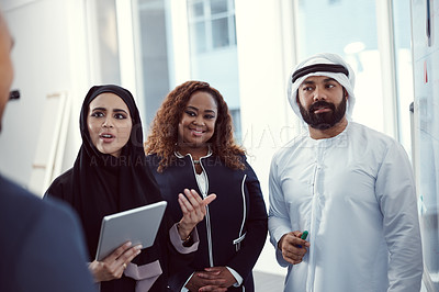 Buy stock photo Training, presentation and meeting with business people in office for global advisor, teaching and seminar. Speaker, coaching and company development with employees in workshop for team and feedback