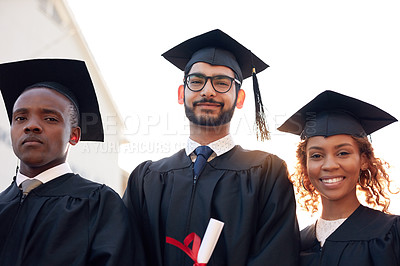 Buy stock photo Portrait of a group of university students on graduation day