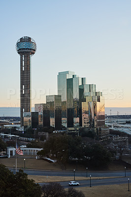 Buy stock photo Shot of tall buildings in an urban business district