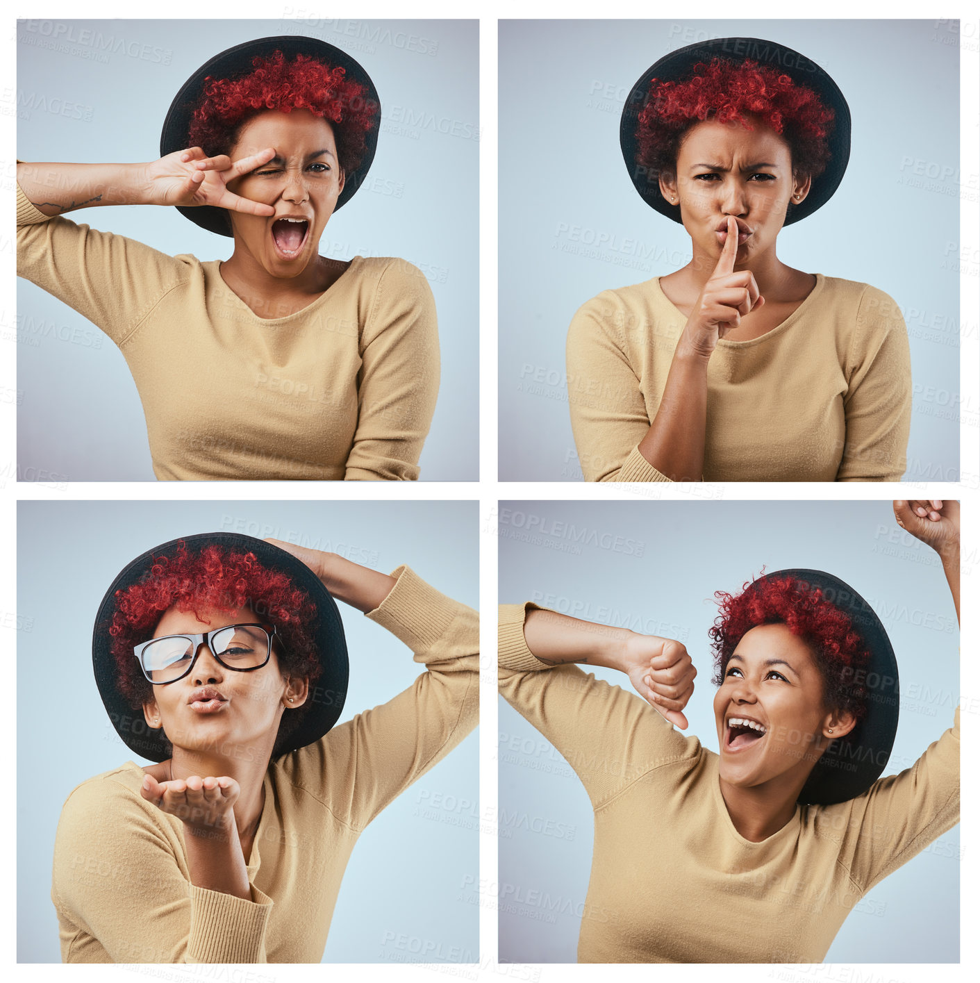 Buy stock photo Composite image of a beautiful young woman against a gray background