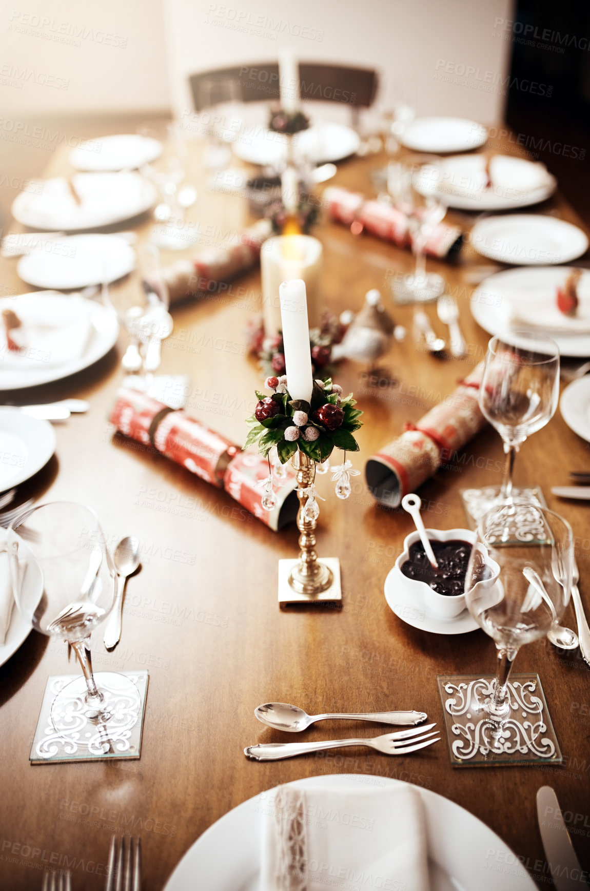 Buy stock photo Shot of a place setting on a table at Christmas