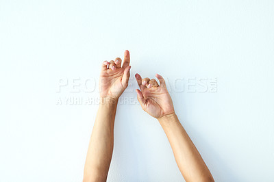 Buy stock photo Studio shot of an unrecognizable person's hands against a white background