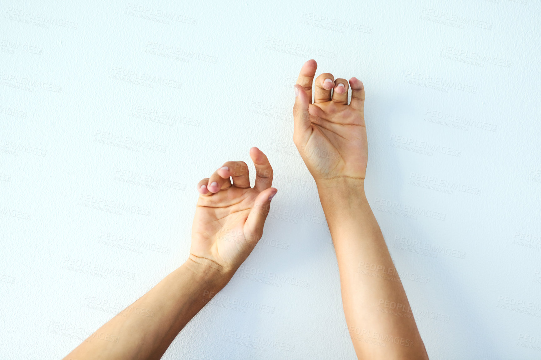 Buy stock photo Beauty, hands and space with person in studio on white background for natural peace or wellness. Arms, relax or skincare and model satisfied with cosmetic care or dermatology treatment closeup