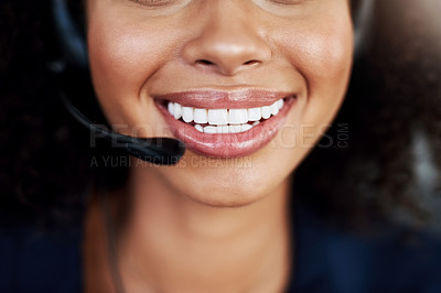 Buy stock photo Closeup shot of an attractive young female call center agent working in her office