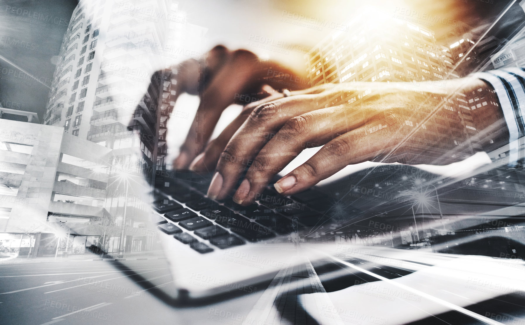 Buy stock photo Closeup shot of an unrecognizable businesswoman working on a laptop in an office