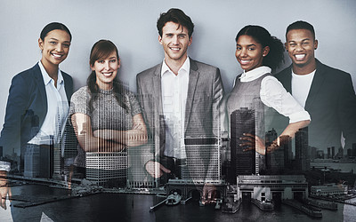 Buy stock photo Cropped portrait of a group of young businesspeople waiting in line for their interviews