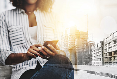 Buy stock photo Cropped shot of an unrecognizable businesswoman using technology at work