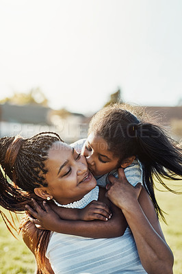 Buy stock photo Cropped shot of a mother bonding with her daughter outdoors