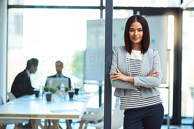 Buy stock photo Portrait of a beautiful young businesswoman in the workplace