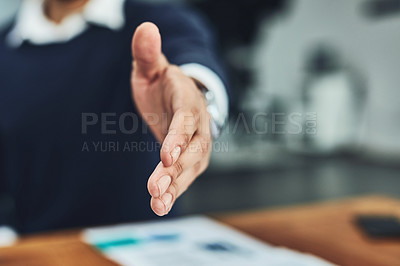 Buy stock photo Businessman, handshake and meeting for introduction, deal or agreement at the office. Man employee shaking hands for greeting, welcome or hiring in recruitment for business growth at the workplace