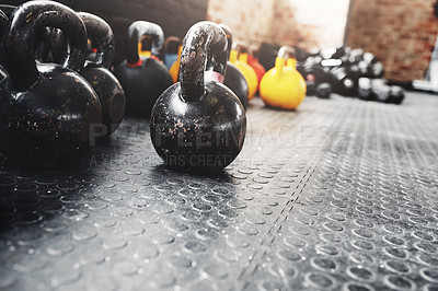 Buy stock photo Still life shot of weights in a gym
