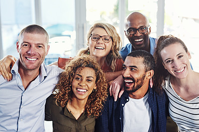 Buy stock photo Portrait of a group of people standing together