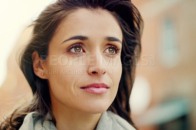 Buy stock photo Closeup shot of an attractive young woman in the city