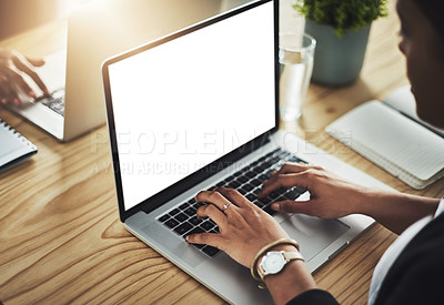 Buy stock photo Closeup shot of a businesswoman using a laptop in an office