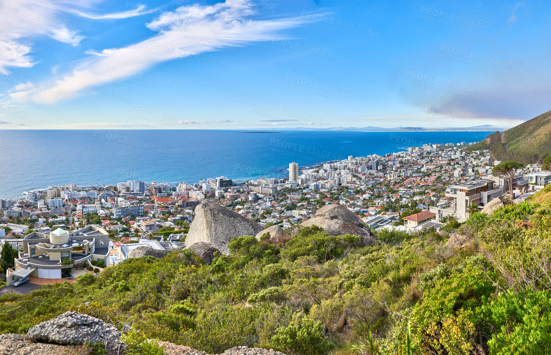 Buy stock photo Aerial view of Sea Point, Cape Town, South Africa