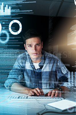 Buy stock photo Portrait shot of a handsome young male programmer at work