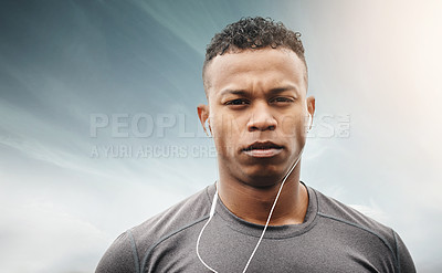 Buy stock photo Portrait of a sporty young man exercising outdoors