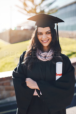 Buy stock photo Portrait of a young student on graduation day